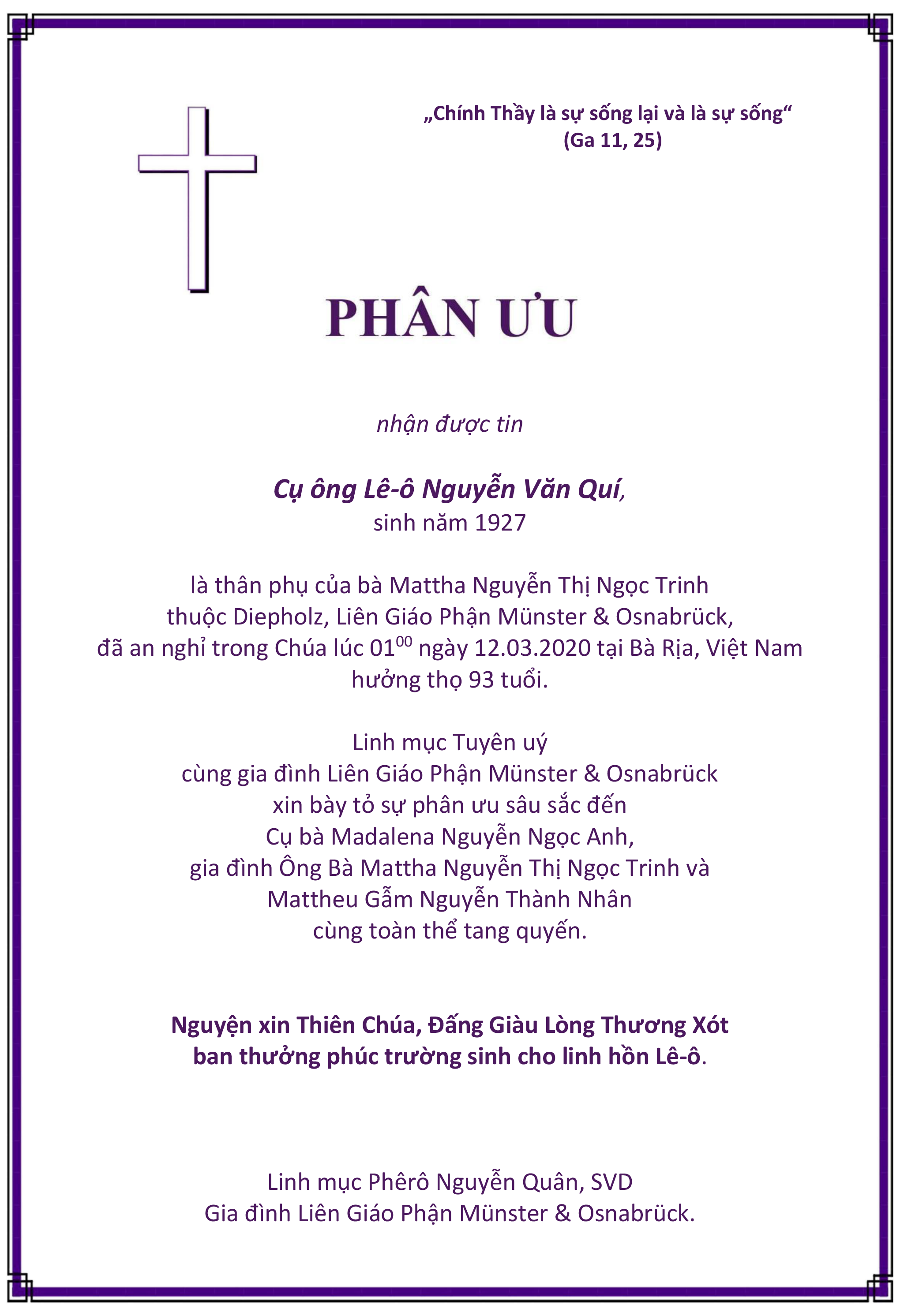 † Lê-ô Nguyễn Văn Quí 12.03.2020